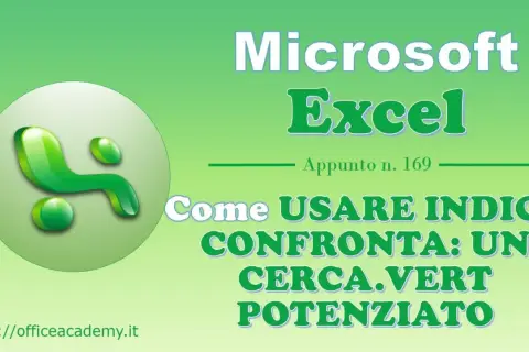 Logo Microsoft Excel a sinistra. Titolo: Come usare INDICE CONFRONTA: un cerca.vert potenziato.